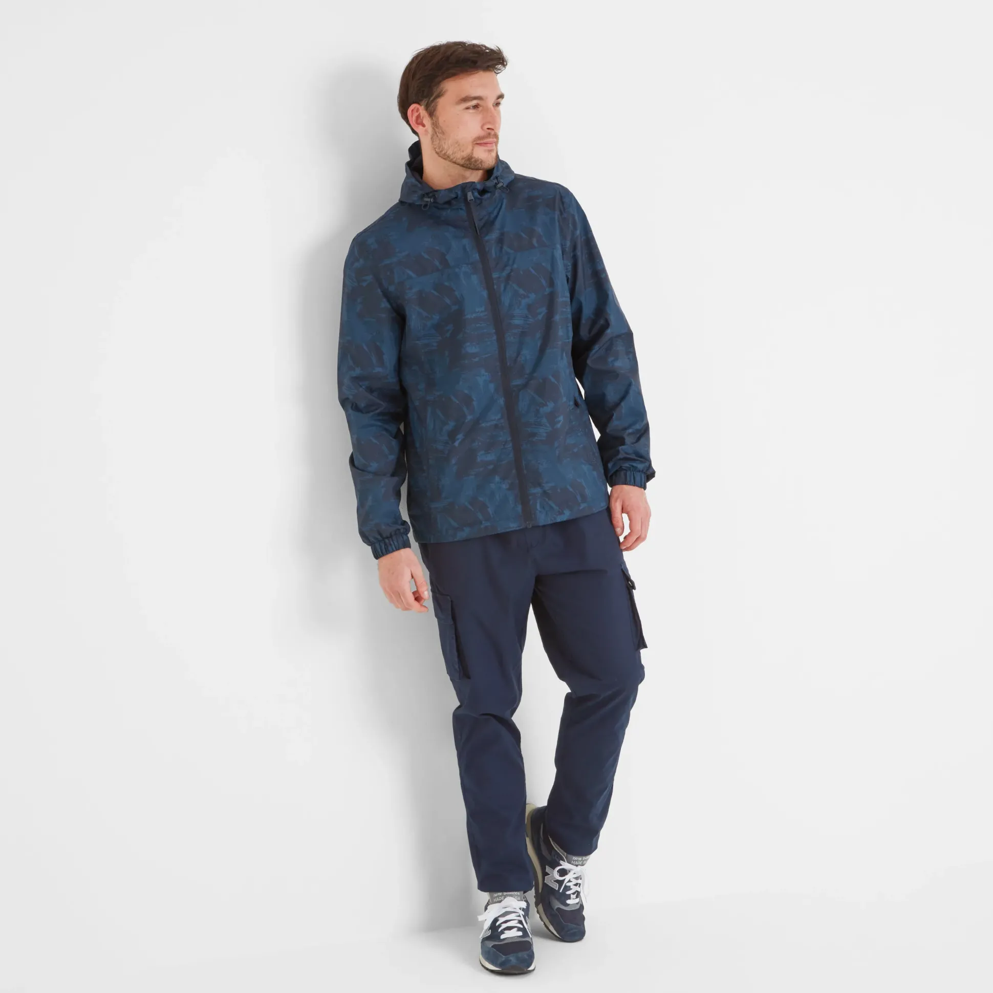 Craven Mens Waterproof Packaway Jacket - Dk Indigo Brushstroke Print