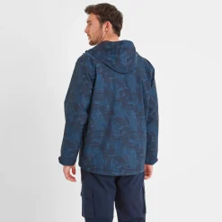 Craven Mens Waterproof Packaway Jacket - Dk Indigo Brushstroke Print