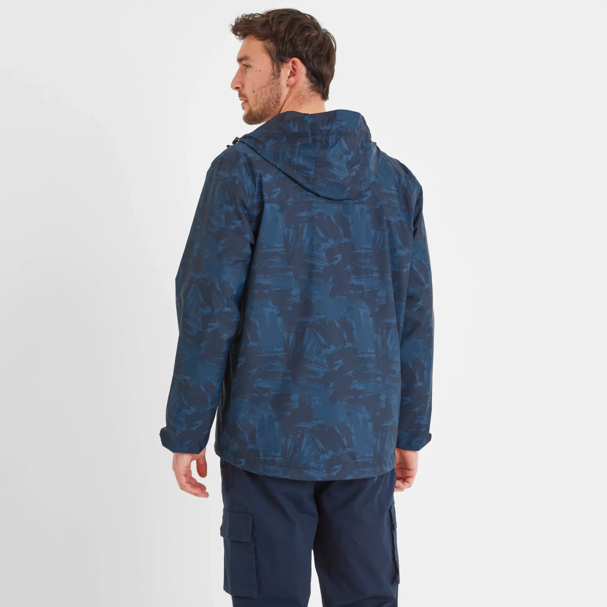 Craven Mens Waterproof Packaway Jacket - Dk Indigo Brushstroke Print