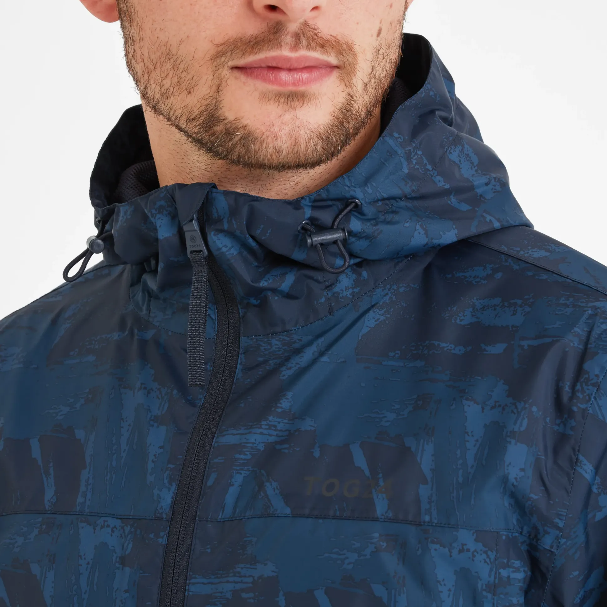 Craven Mens Waterproof Packaway Jacket - Dk Indigo Brushstroke Print