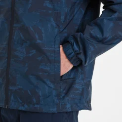 Craven Mens Waterproof Packaway Jacket - Dk Indigo Brushstroke Print
