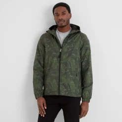 Craven Mens Waterproof Packaway Jacket - Forage Green Brushstroke Print