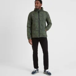 Craven Mens Waterproof Packaway Jacket - Forage Green Brushstroke Print