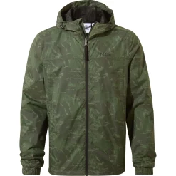 Craven Mens Waterproof Packaway Jacket - Forage Green Brushstroke Print