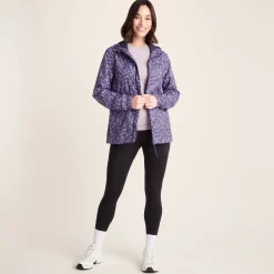 Craven Womens Waterproof Packaway Jacket - Dk Indigo/Lilac Blossom Wave Print