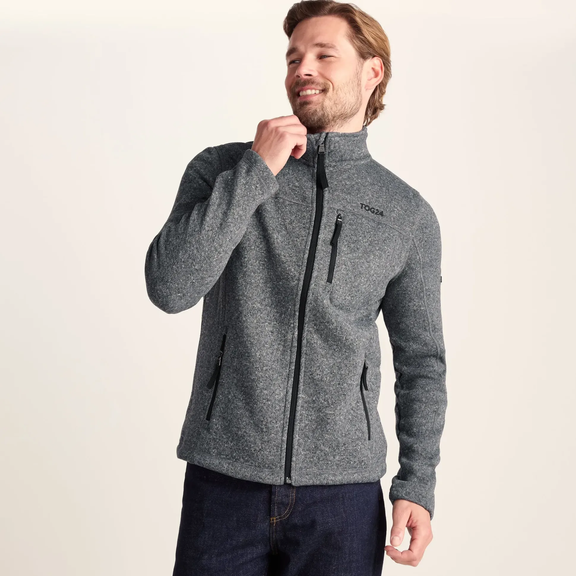Cresswell Mens Knitlook Fleece Jacket - Dark Grey Marl