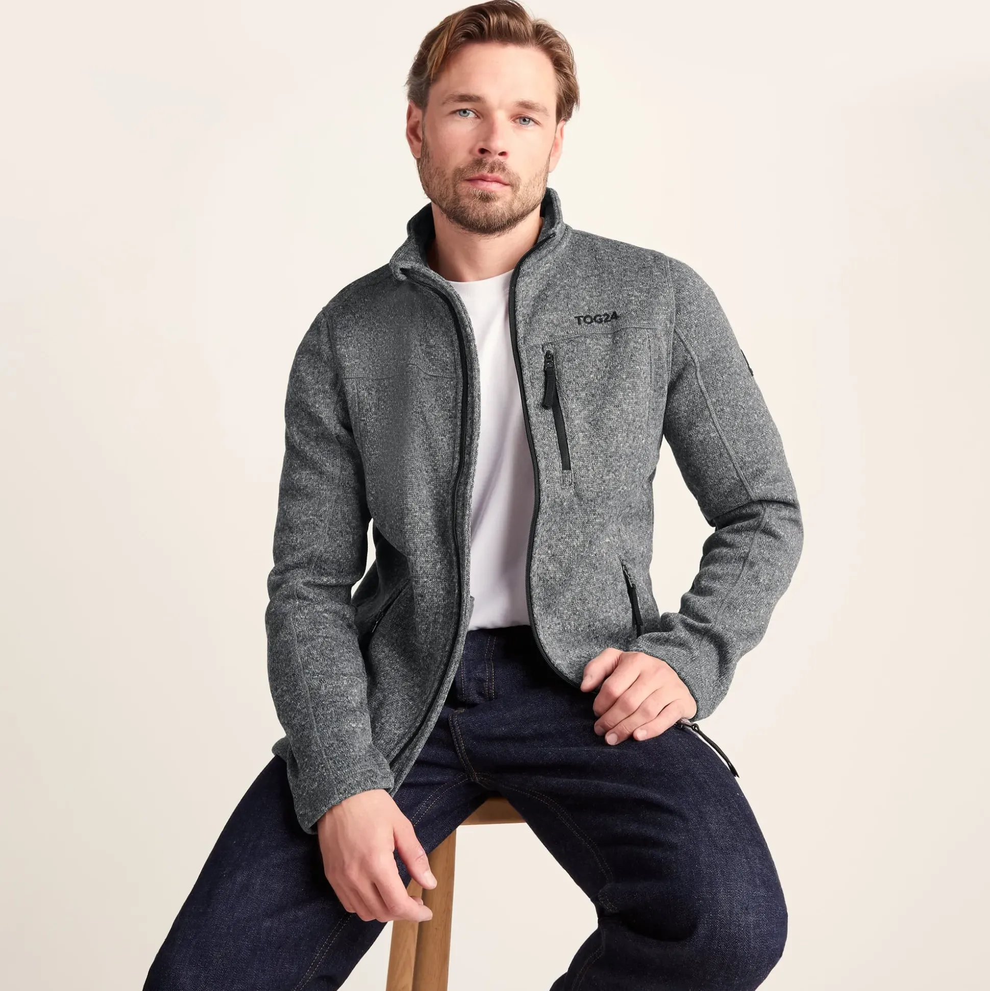 Cresswell Mens Knitlook Fleece Jacket - Dark Grey Marl
