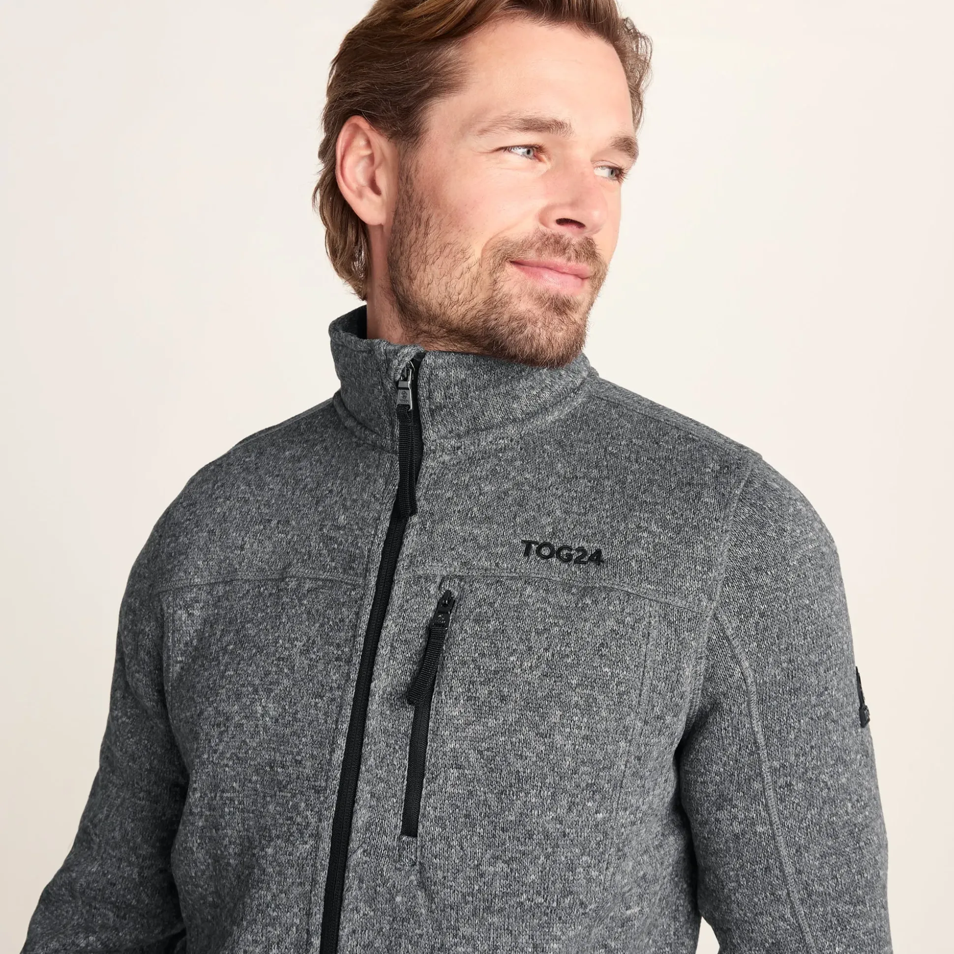 Cresswell Mens Knitlook Fleece Jacket - Dark Grey Marl