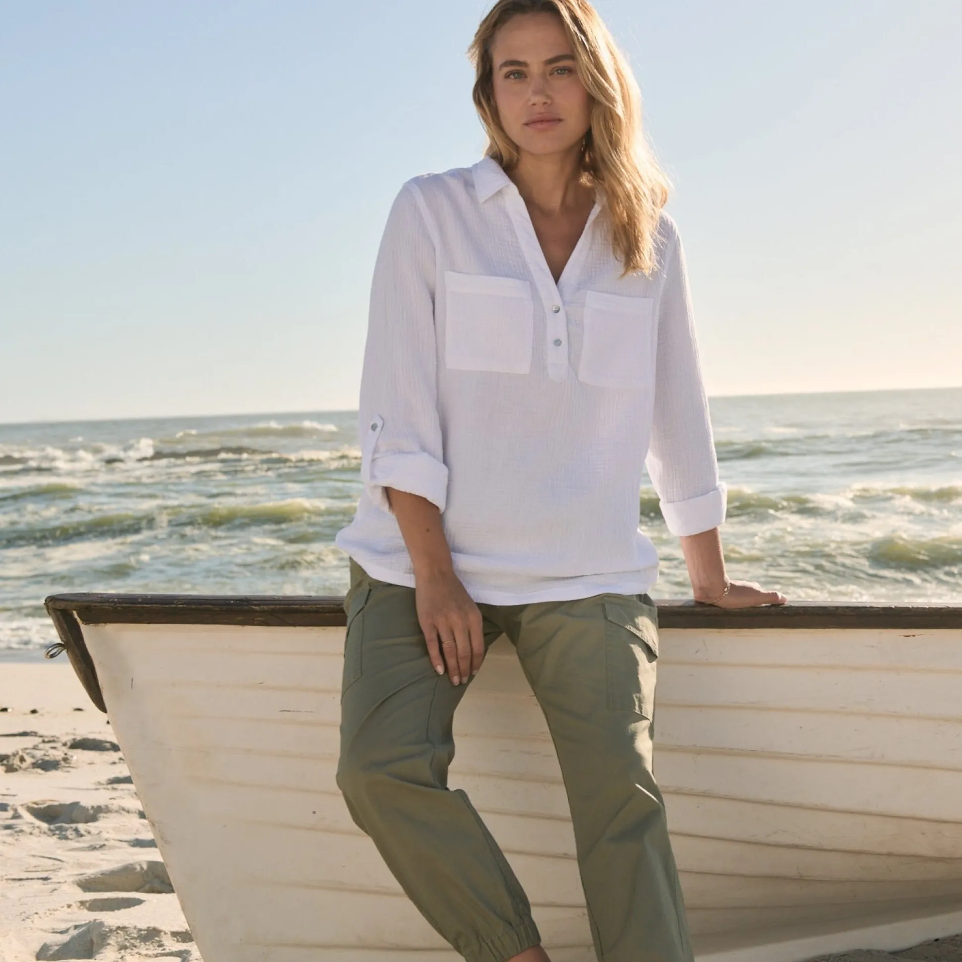 Cruise Womens Long Sleeve 100% Cotton Shirt - Optic White