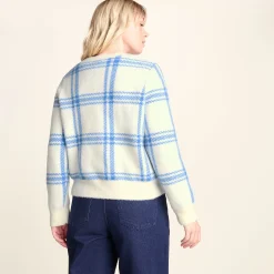 Delilah Womens Checked Chunky Knit Jumper - Vanilla & Cobalt Check