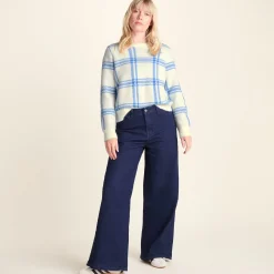 Delilah Womens Checked Chunky Knit Jumper - Vanilla & Cobalt Check
