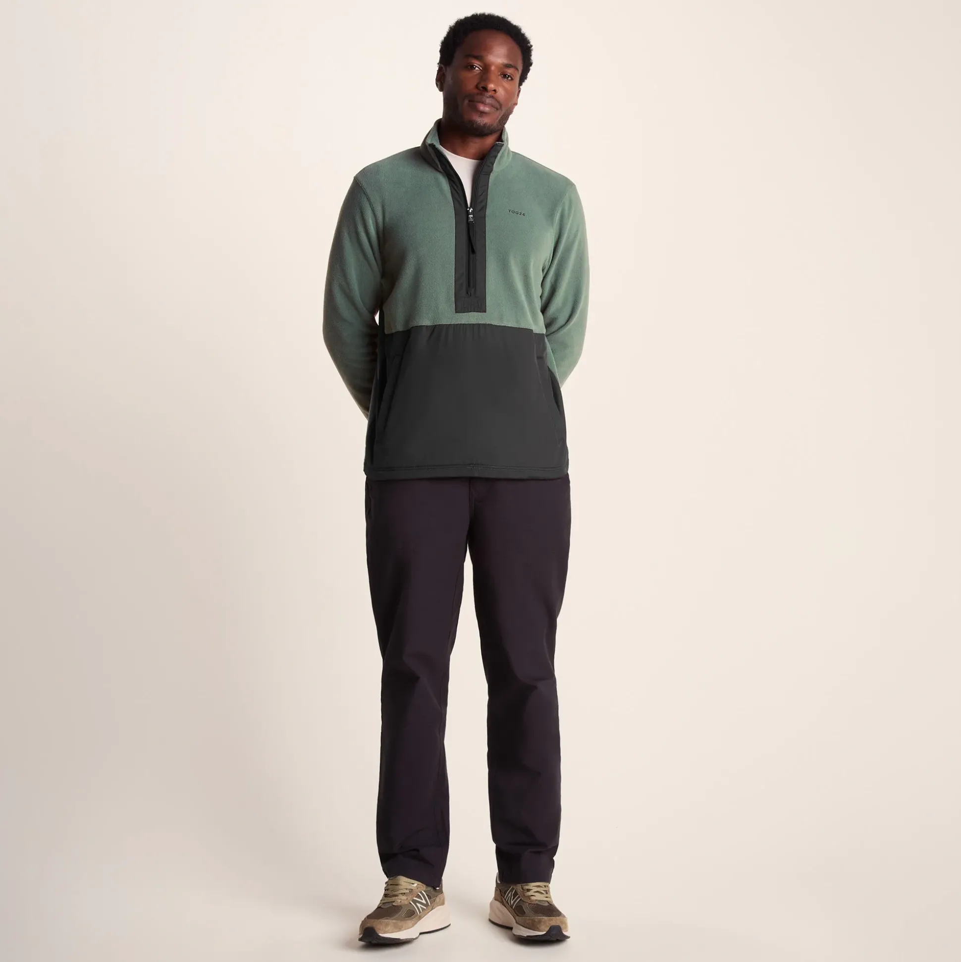 Dowson Mens Relaxed Fit Microfleece Zip Neck - Black/Light Forest