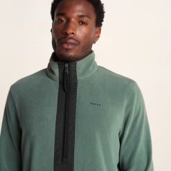 Dowson Mens Relaxed Fit Microfleece Zip Neck - Black/Light Forest