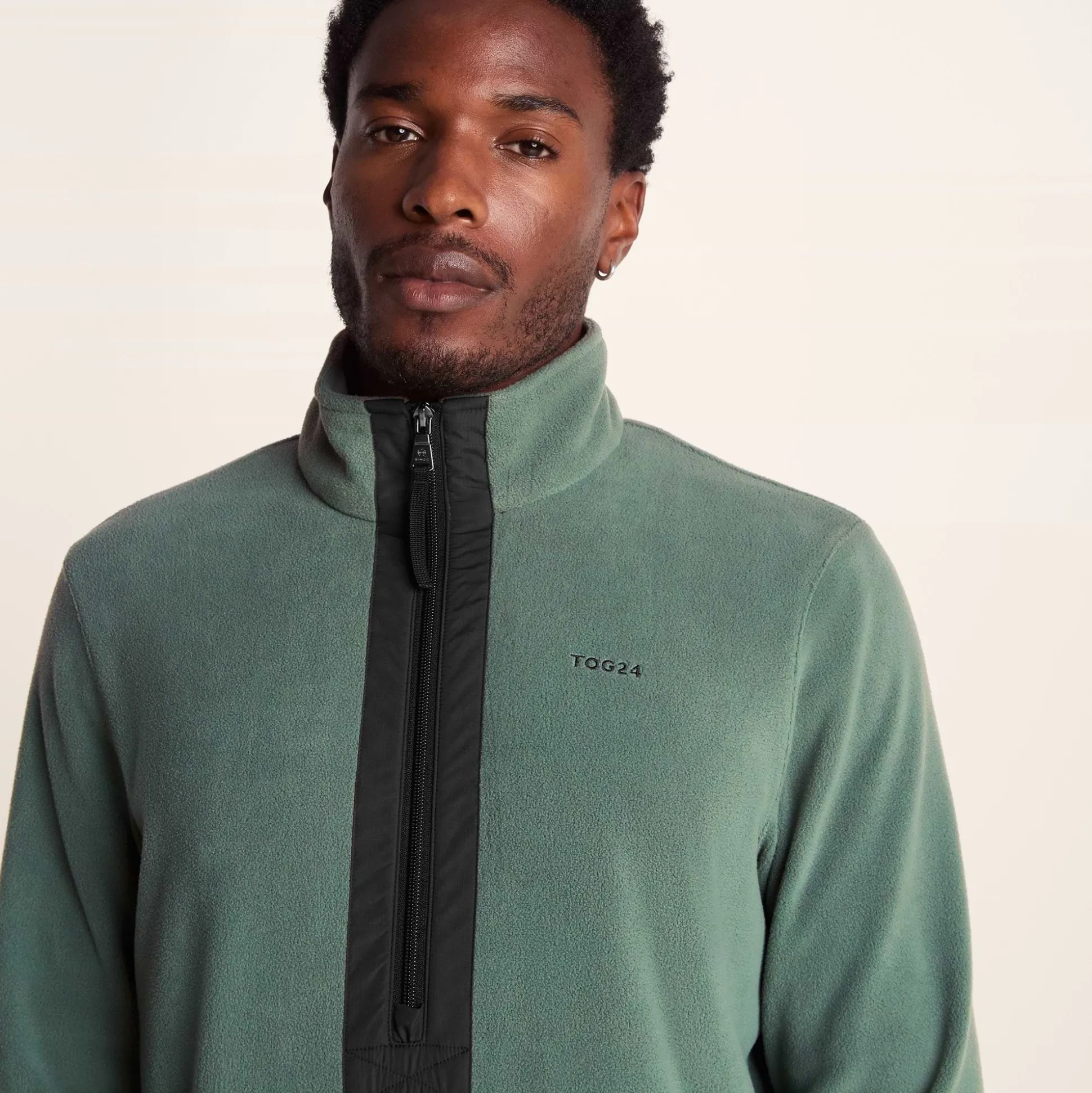 Dowson Mens Relaxed Fit Microfleece Zip Neck - Black/Light Forest