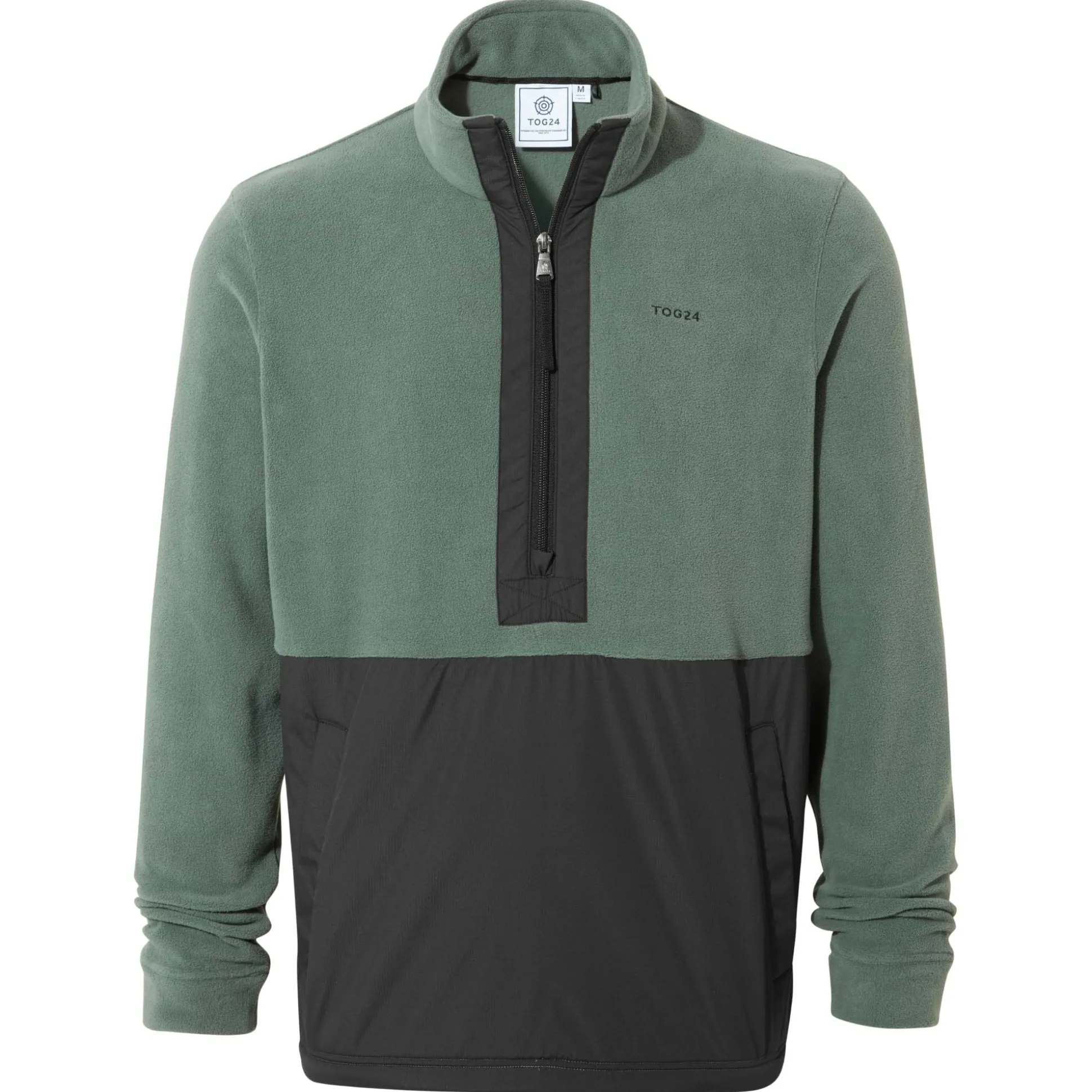 Dowson Mens Relaxed Fit Microfleece Zip Neck - Black/Light Forest