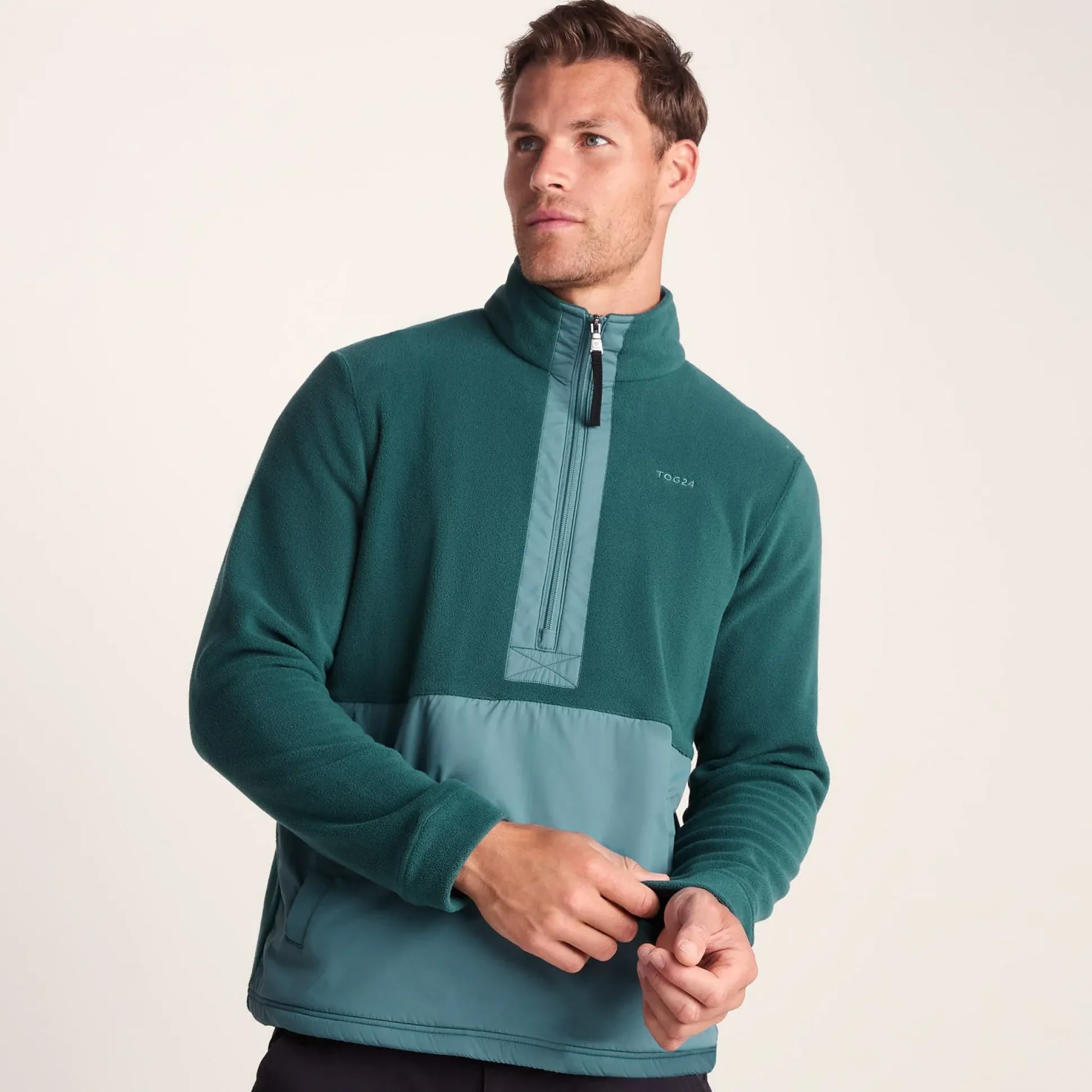 Dowson Mens Relaxed Fit Microfleece Zip Neck - Hydro Blue/Dark Turquoise