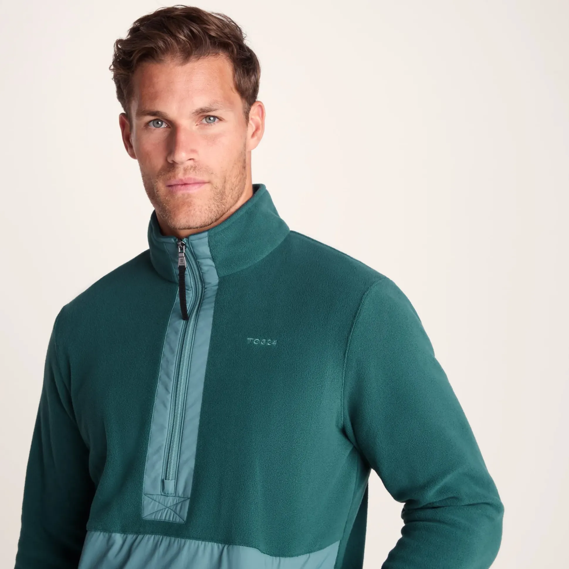 Dowson Mens Relaxed Fit Microfleece Zip Neck - Hydro Blue/Dark Turquoise