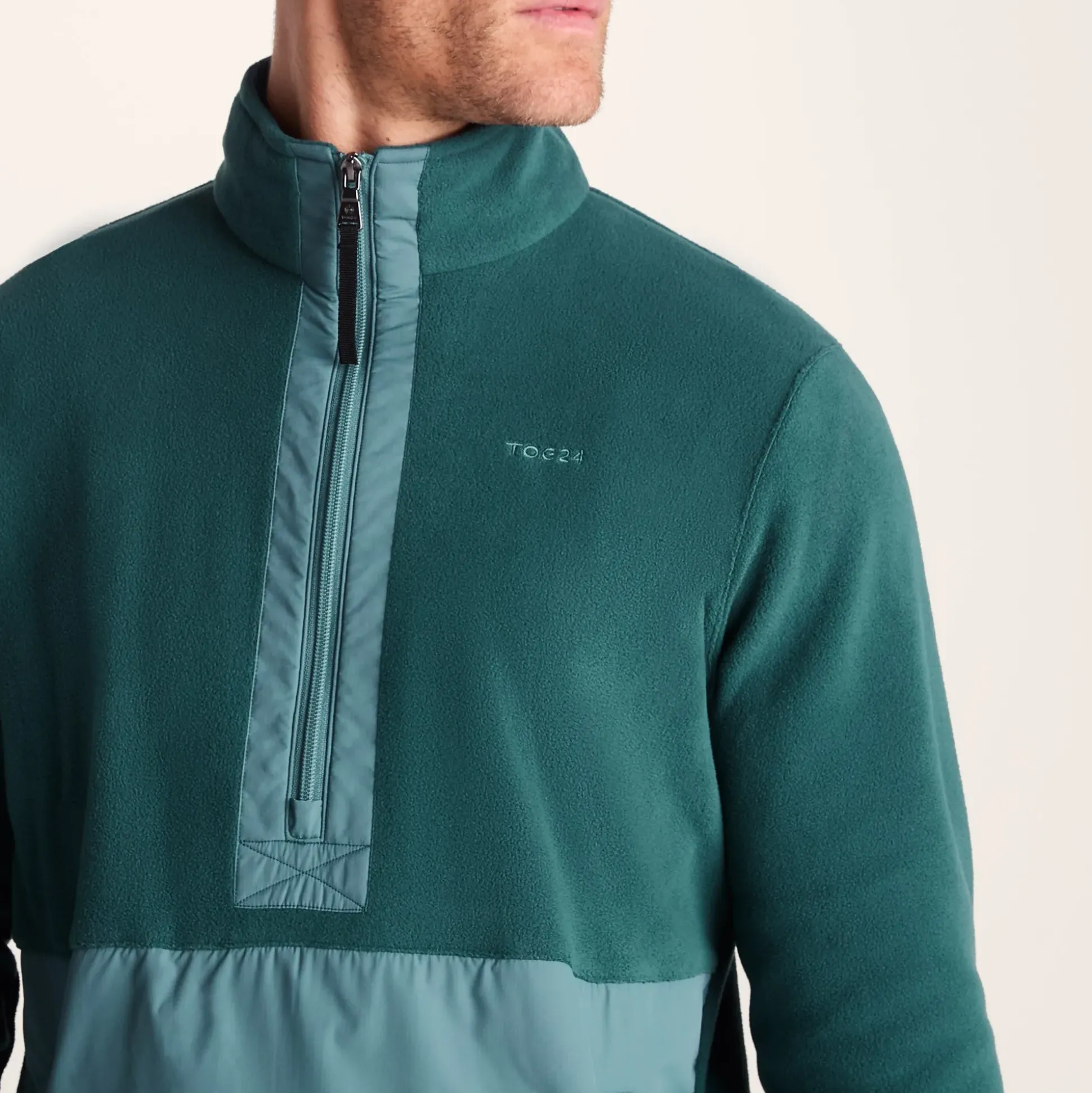 Dowson Mens Relaxed Fit Microfleece Zip Neck - Hydro Blue/Dark Turquoise