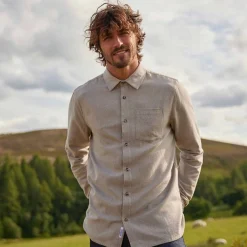 Draper Mens Long Sleeve Cotton Herringbone Shirt - Hazelnut