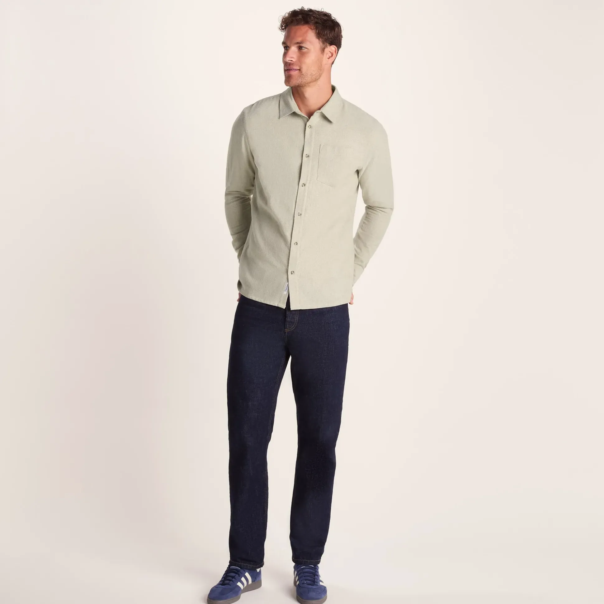 Draper Mens Long Sleeve Cotton Herringbone Shirt - Hazelnut