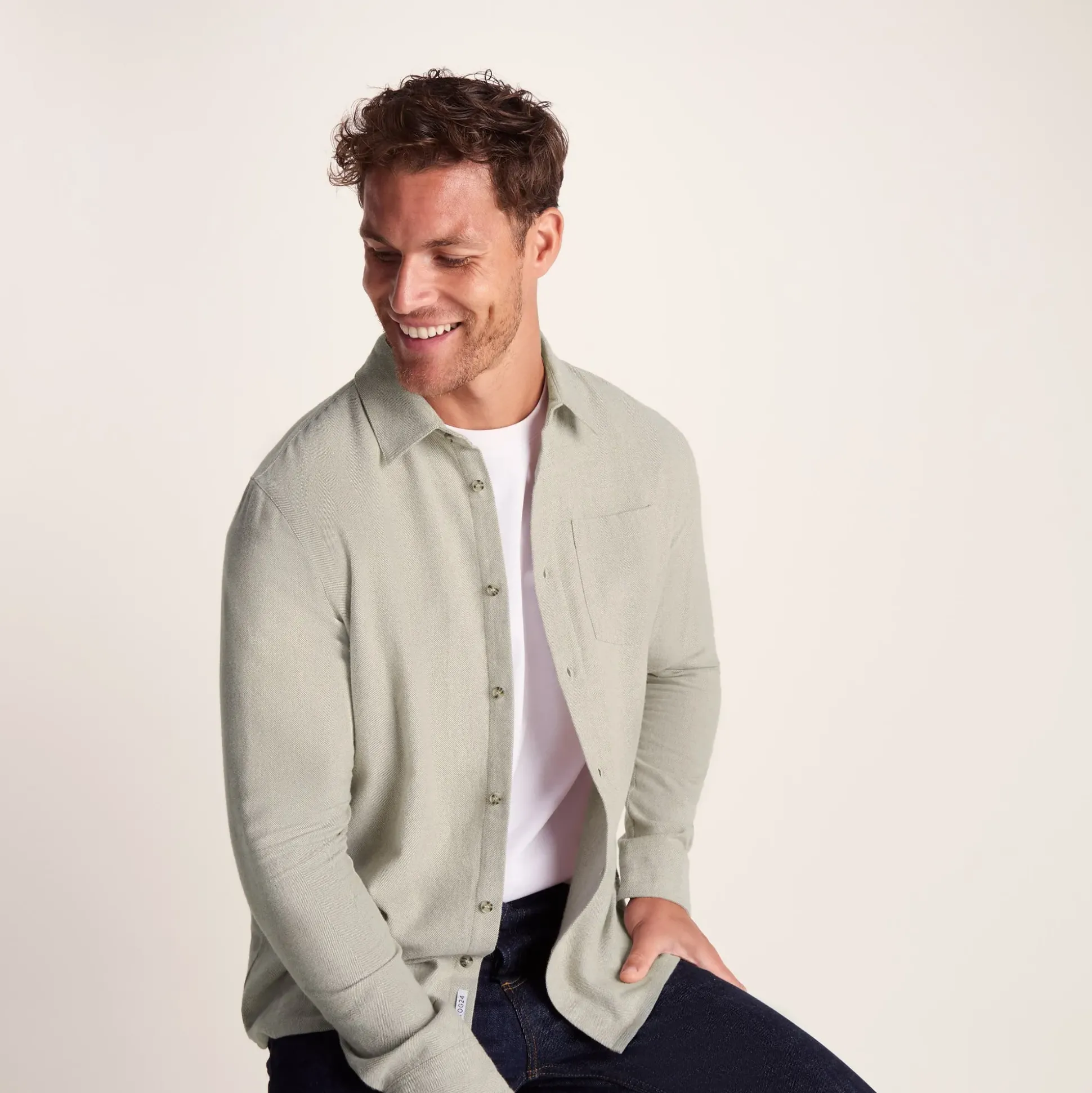 Draper Mens Long Sleeve Cotton Herringbone Shirt - Hazelnut