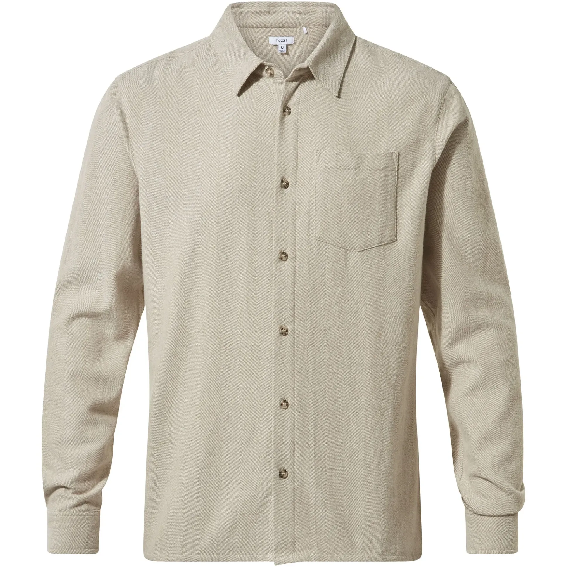 Draper Mens Long Sleeve Cotton Herringbone Shirt - Hazelnut