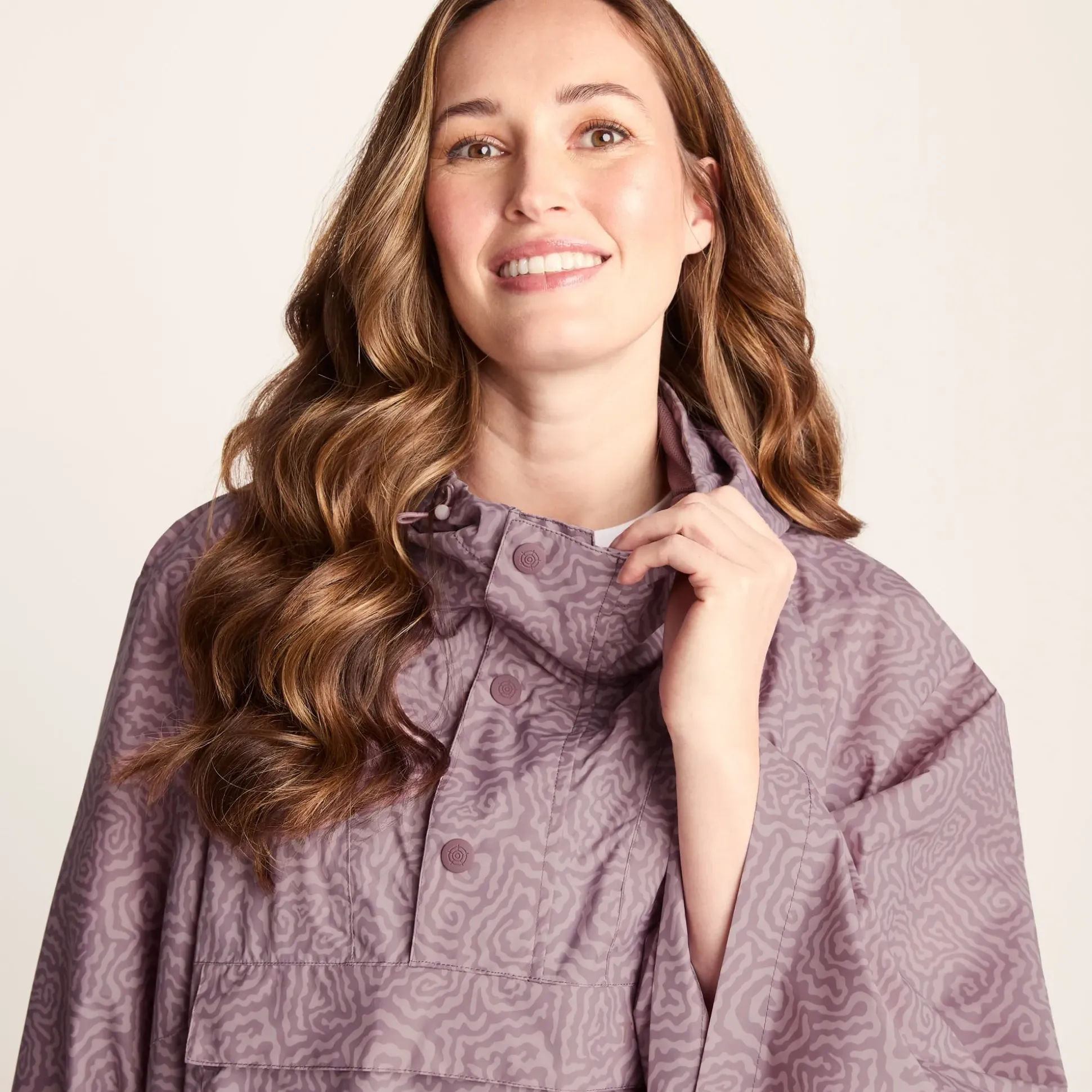 Drench Unisex Waterproof Poncho - Dusky Pink Wiggle Print