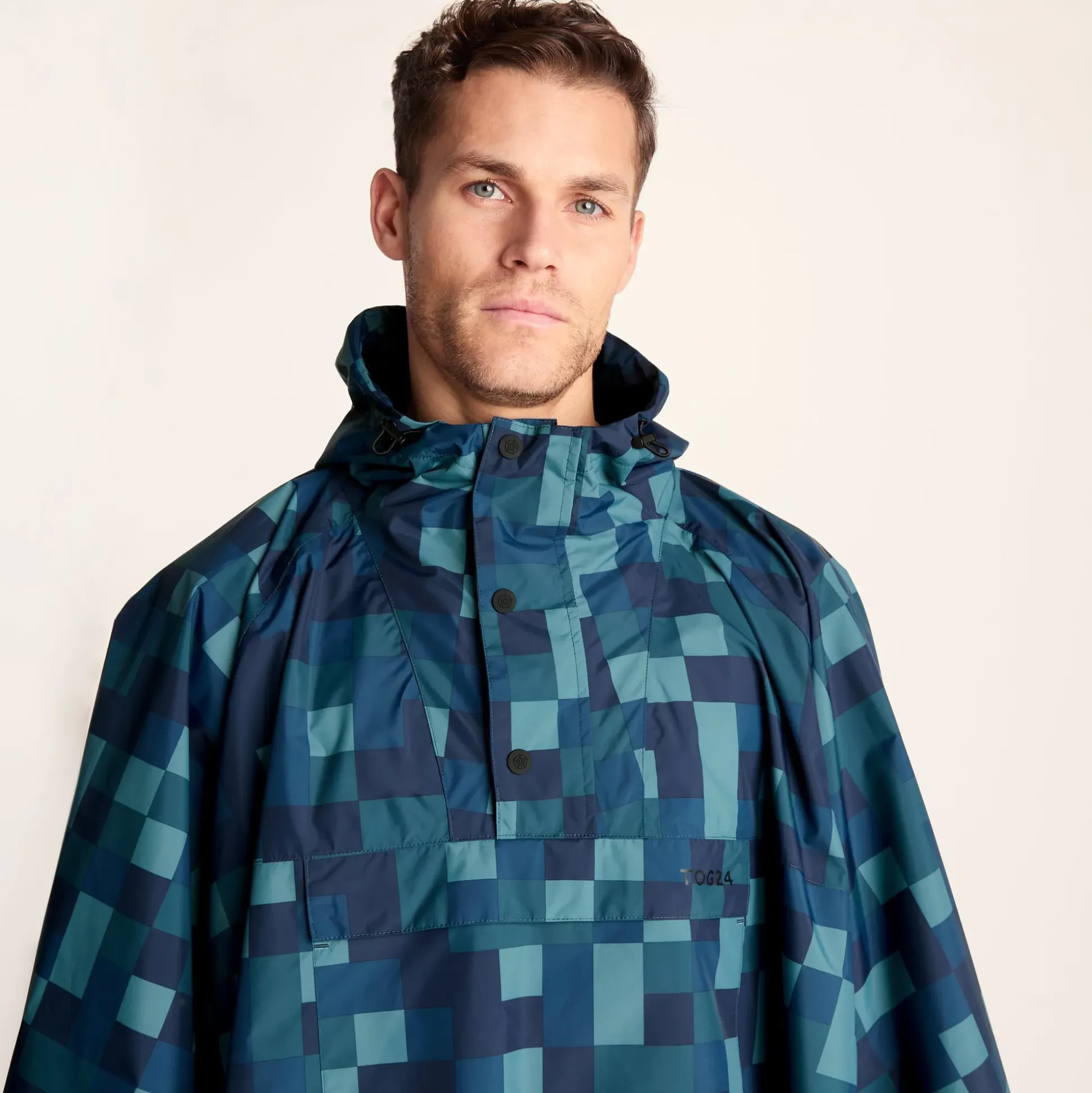 Drench Unisex Waterproof Poncho - Blue Pixel Print