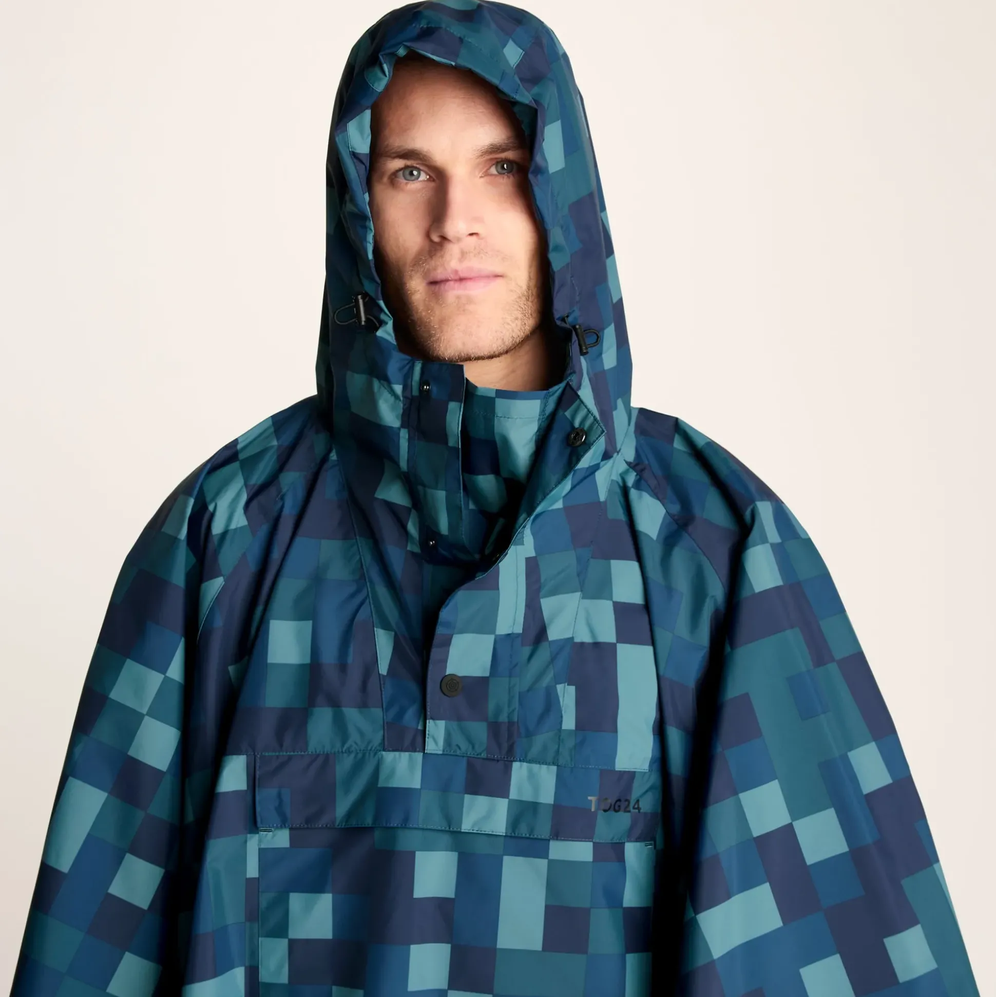 Drench Unisex Waterproof Poncho - Blue Pixel Print