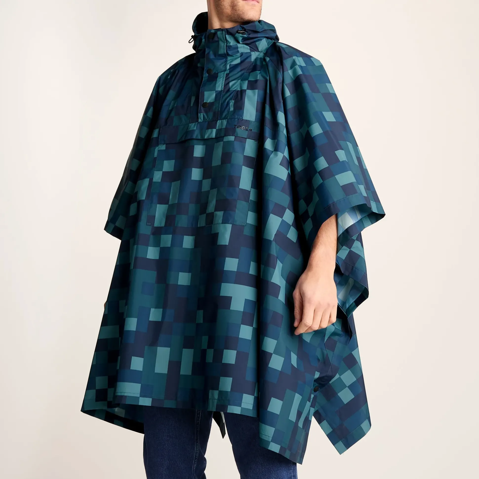 Drench Unisex Waterproof Poncho - Blue Pixel Print