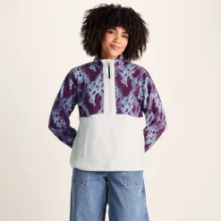 Eden Womens Relaxed Fit Microfleece Zip Neck - Smokey Blue Print