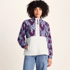Eden Womens Relaxed Fit Microfleece Zip Neck - Smokey Blue Print