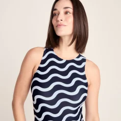 Elaini Womens One Piece Swimsuit - Oxford Blue Wave Print