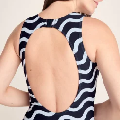 Elaini Womens One Piece Swimsuit - Oxford Blue Wave Print