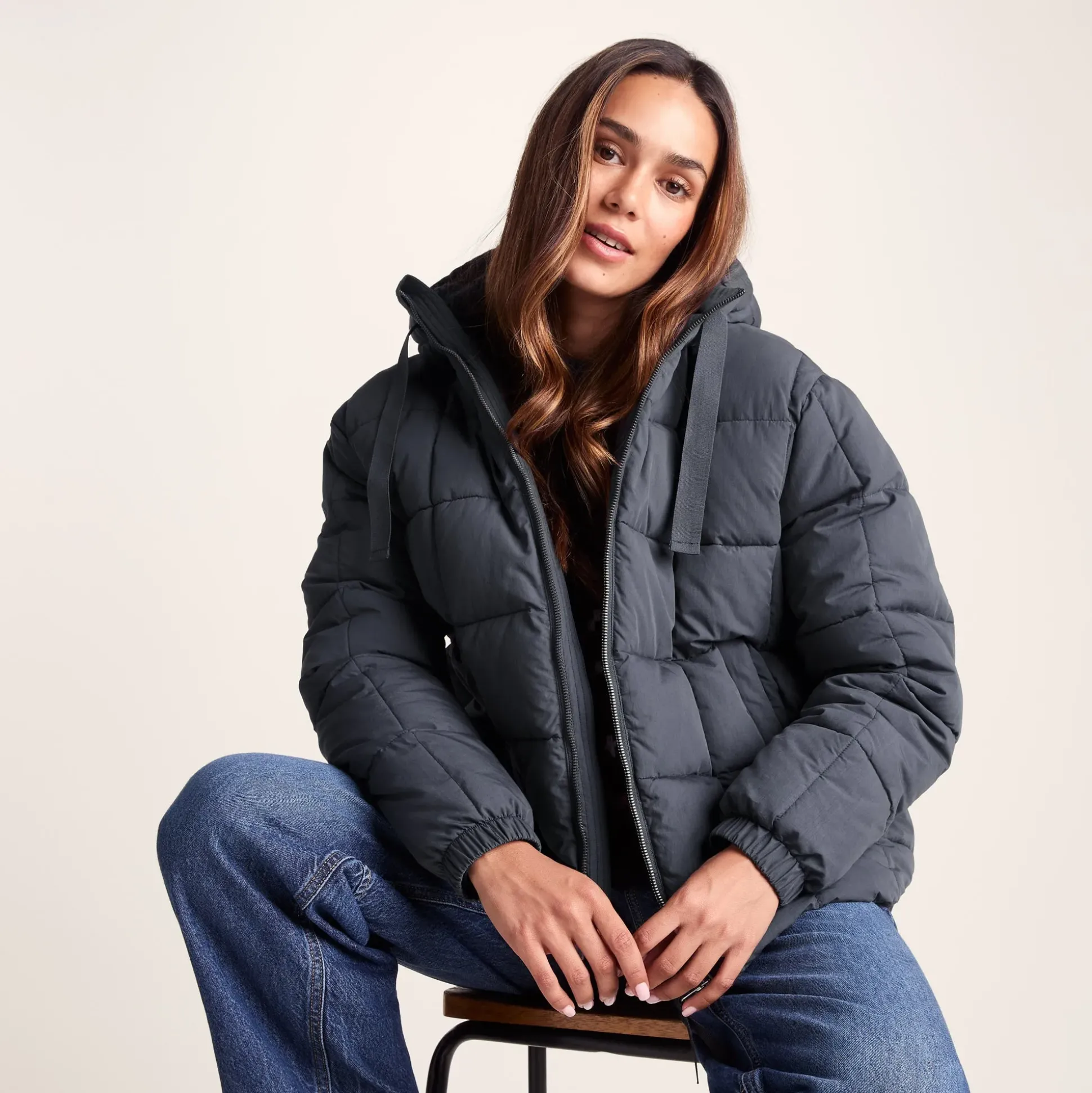 Else Womens Oversized Shower Resistant Heavy Padded Jacket - Washed Blue