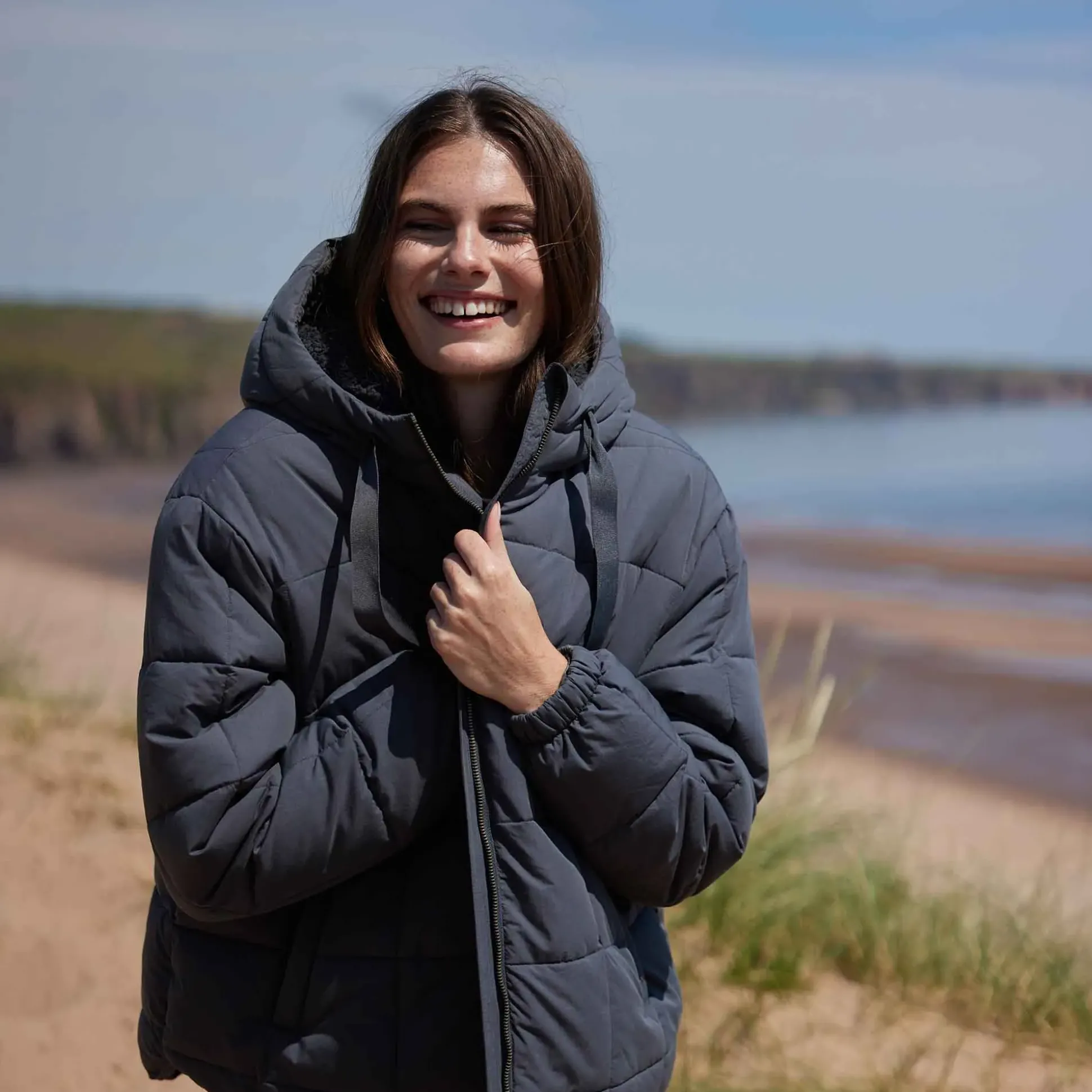 Else Womens Oversized Shower Resistant Heavy Padded Jacket - Washed Blue