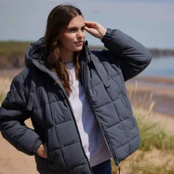 Else Womens Oversized Shower Resistant Heavy Padded Jacket - Washed Blue