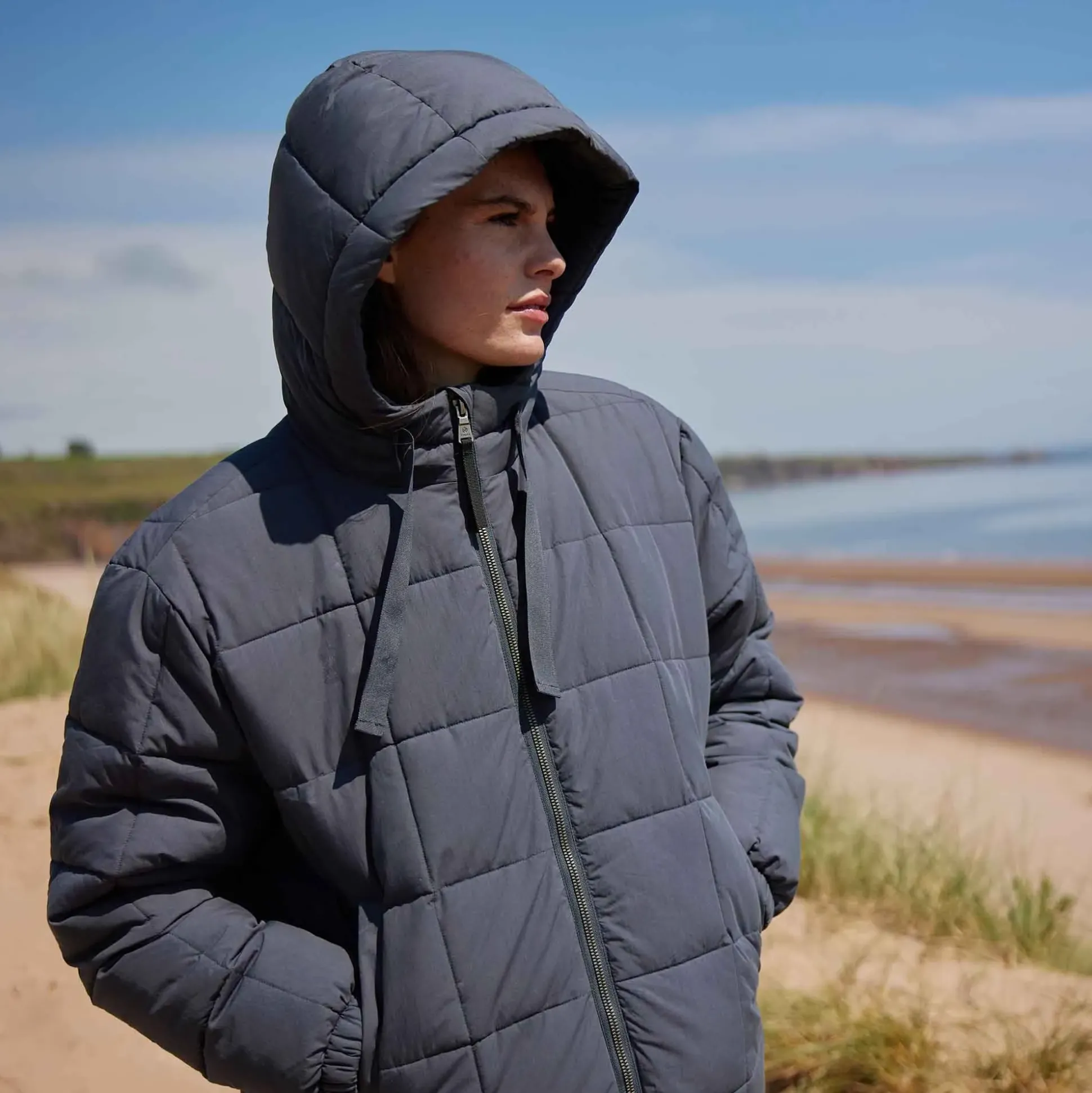 Else Womens Oversized Shower Resistant Heavy Padded Jacket - Washed Blue