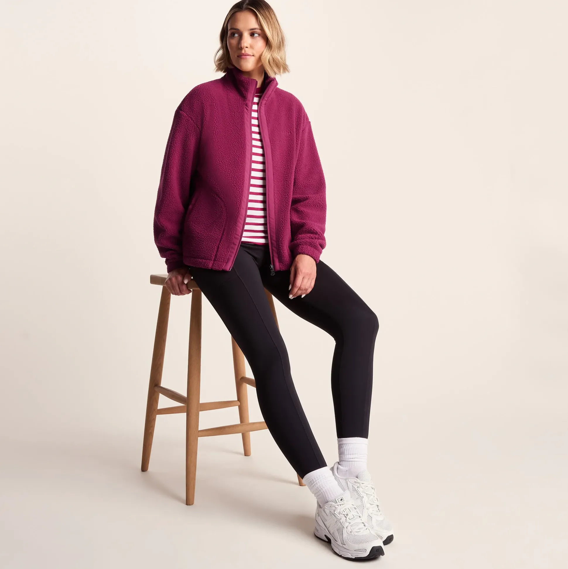 Emilie Womens Relaxed Fit Sherpa Fleece - Washed Burgundy