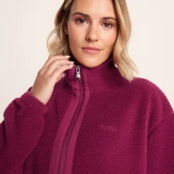 Emilie Womens Relaxed Fit Sherpa Fleece - Washed Burgundy