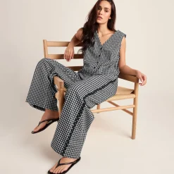 Fearne Womens Gingham Trousers - Black Check