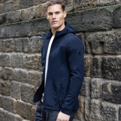 Feizor Mens Shower Resistant Softshell Hooded Jacket - Navy