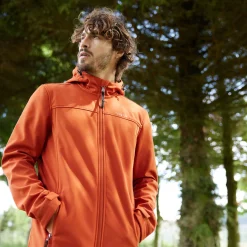 Feizor Mens Shower Resistant Softshell Hooded Jacket - Burnt Orange