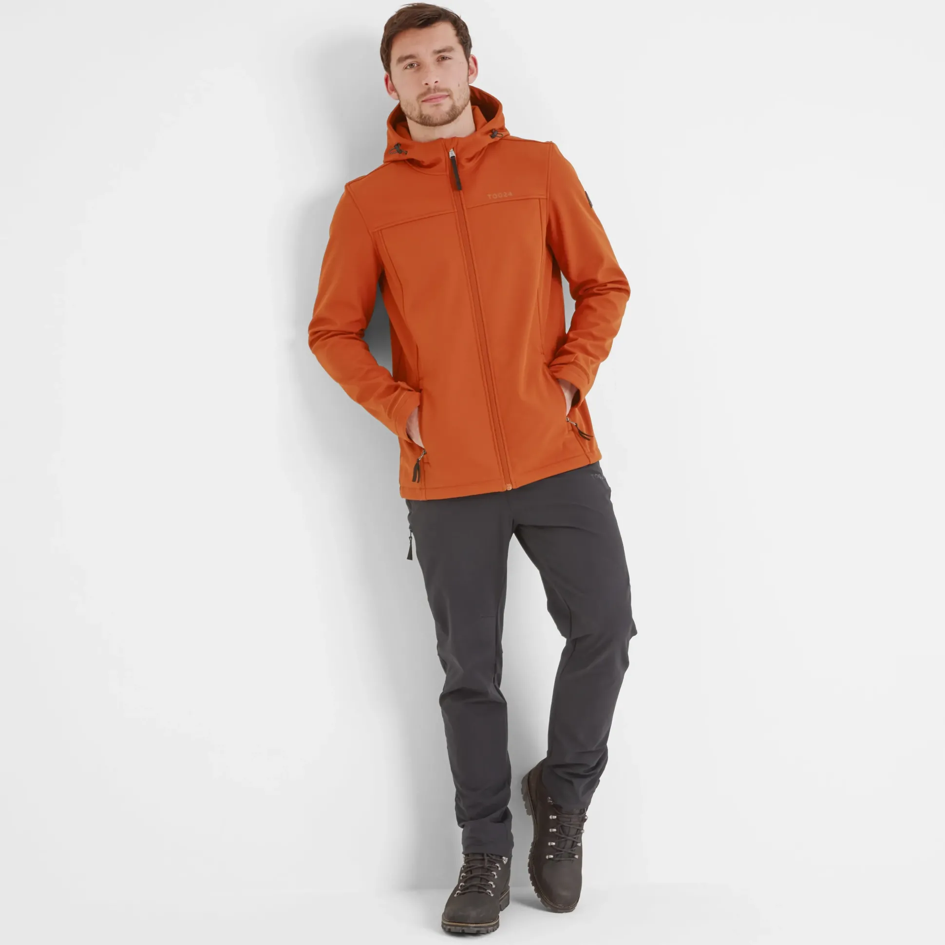 Feizor Mens Shower Resistant Softshell Hooded Jacket - Burnt Orange