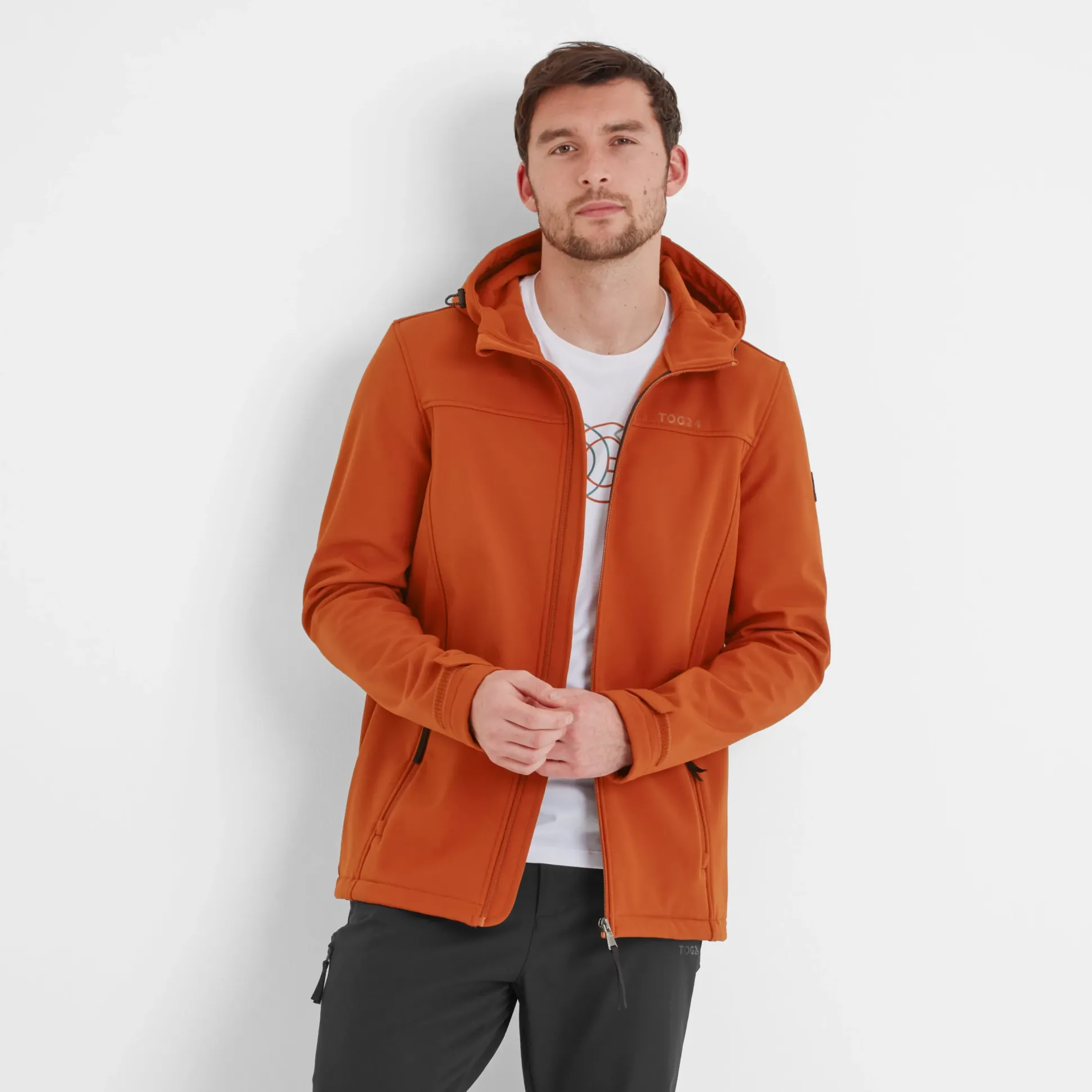 Feizor Mens Shower Resistant Softshell Hooded Jacket - Burnt Orange