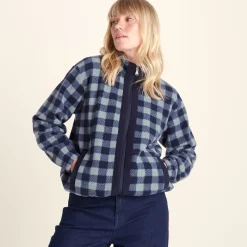 Firan Womens Fleece Jacket - Grey Melange/Navy Gingham