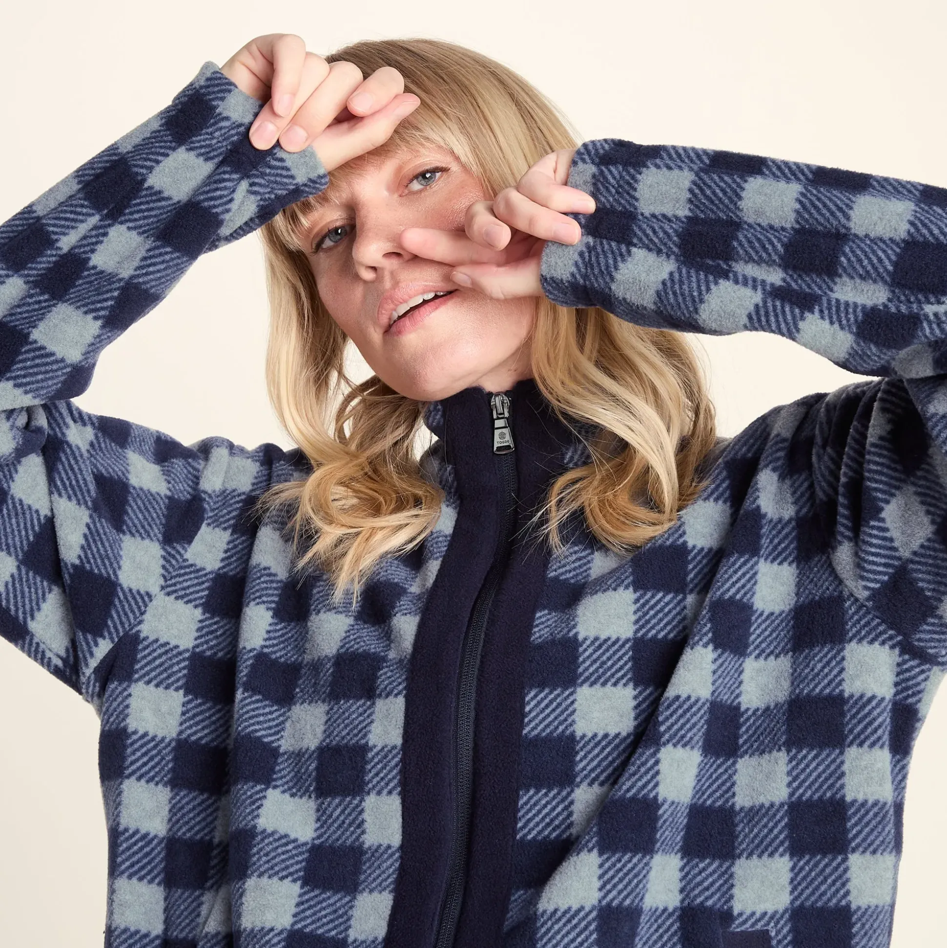 Firan Womens Fleece Jacket - Grey Melange/Navy Gingham