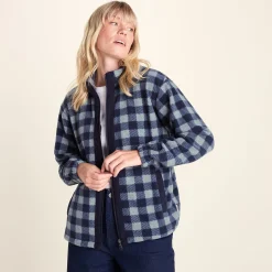 Firan Womens Fleece Jacket - Grey Melange/Navy Gingham