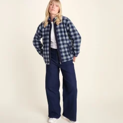 Firan Womens Fleece Jacket - Grey Melange/Navy Gingham