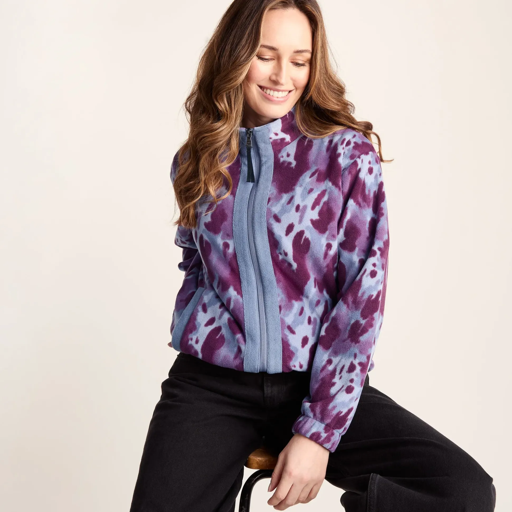 Firan Womens Relaxed Fit Microfleece Jacket - Smokey Blue Print
